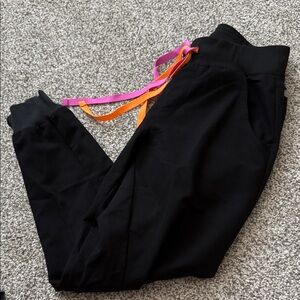 Black Jogger scrub Pants with Pink & Orange Drawstrings